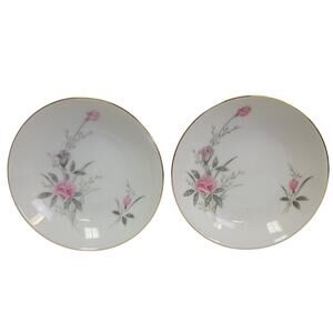 2 Vintage Golden Rose Flower Gold Rim Fine China Japan Small Appetizer Plates